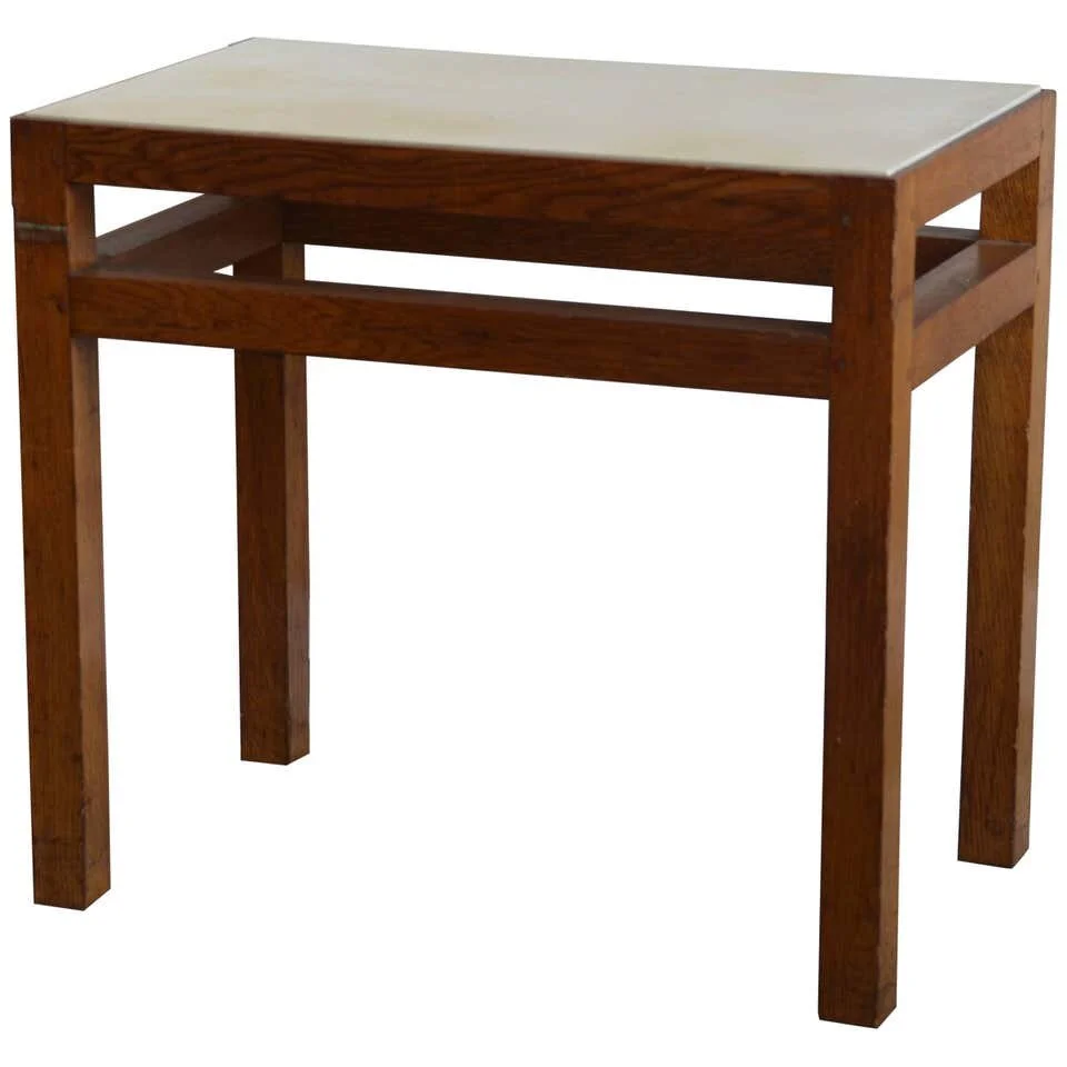 'Tenon' Oak and Parchment Table or Night Stand by Design Frères