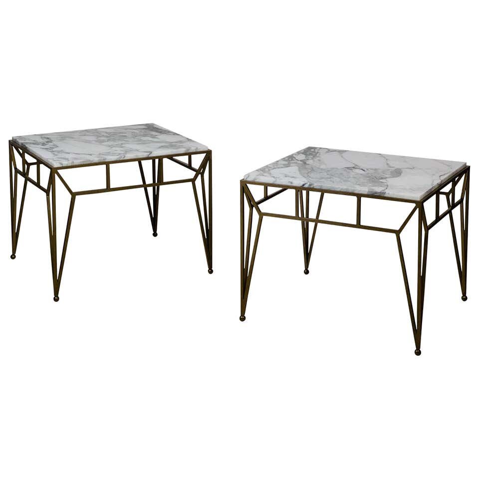 Pair of Large 'Angulaire' Arabescato Marble Side Tables by Design Frères
