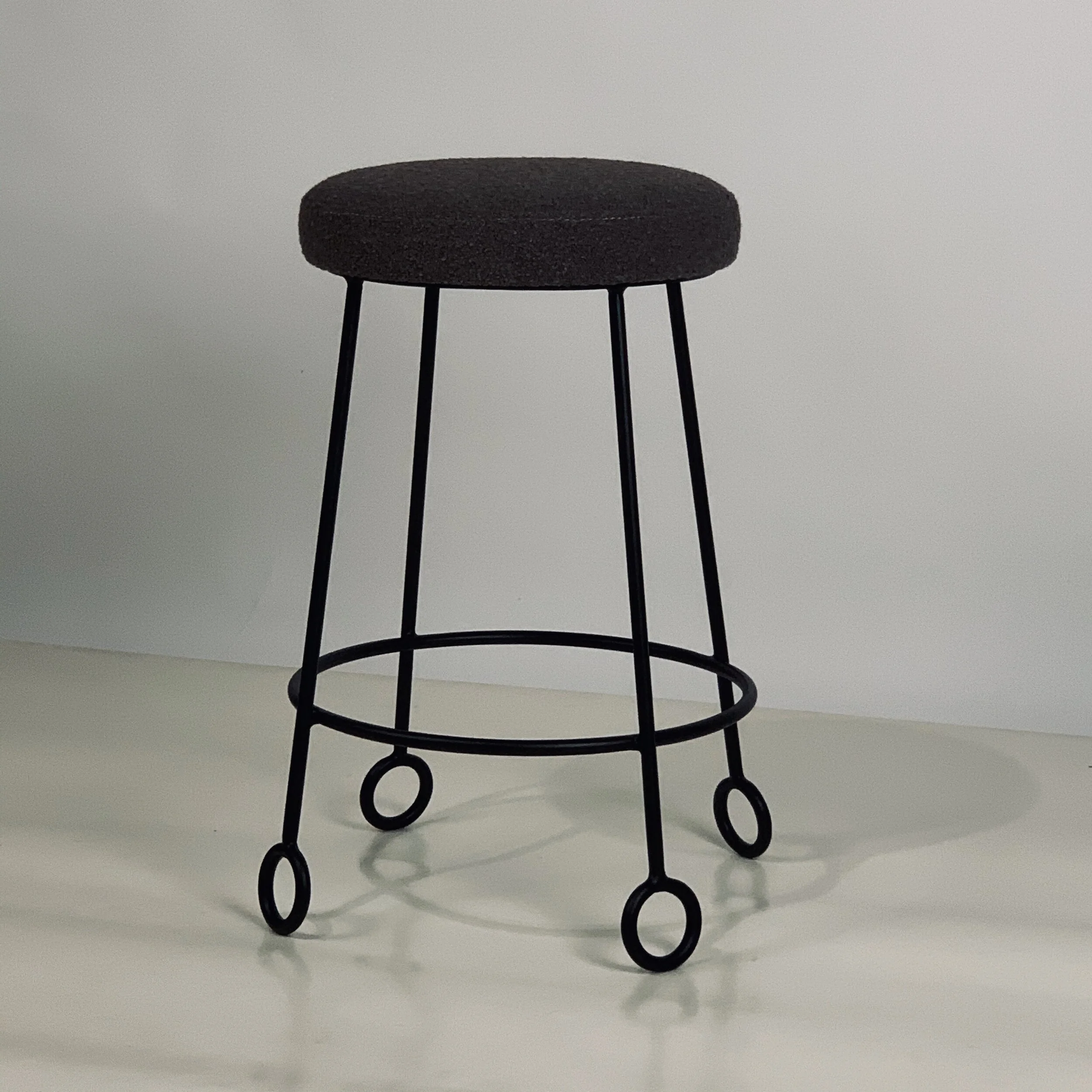 Set of 3 Chic Wrought Iron and Boucle Counter Stools — Blend Interiors