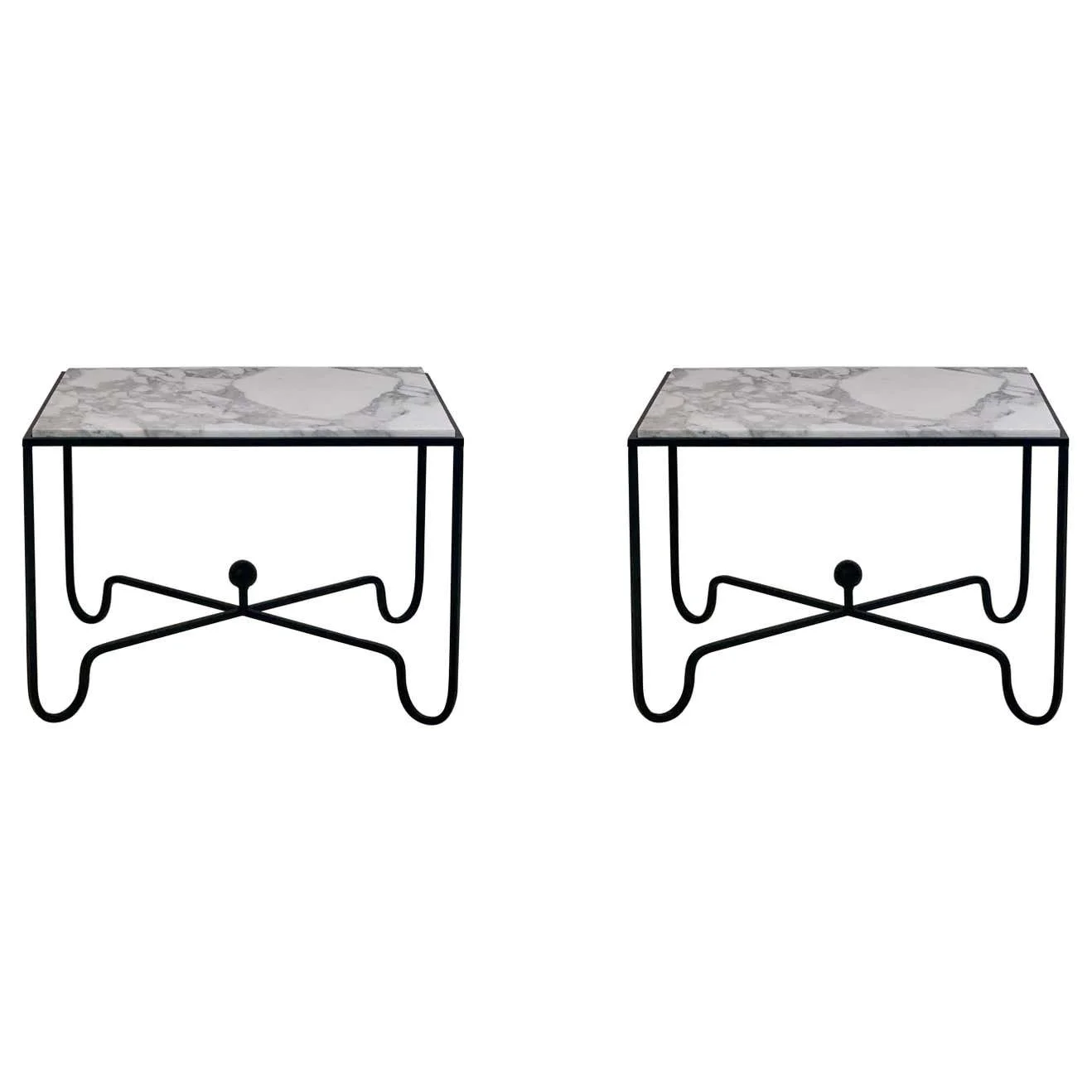 Pair of Large 'Entretoise' Arabescato Marble Side Tables by Design Frères