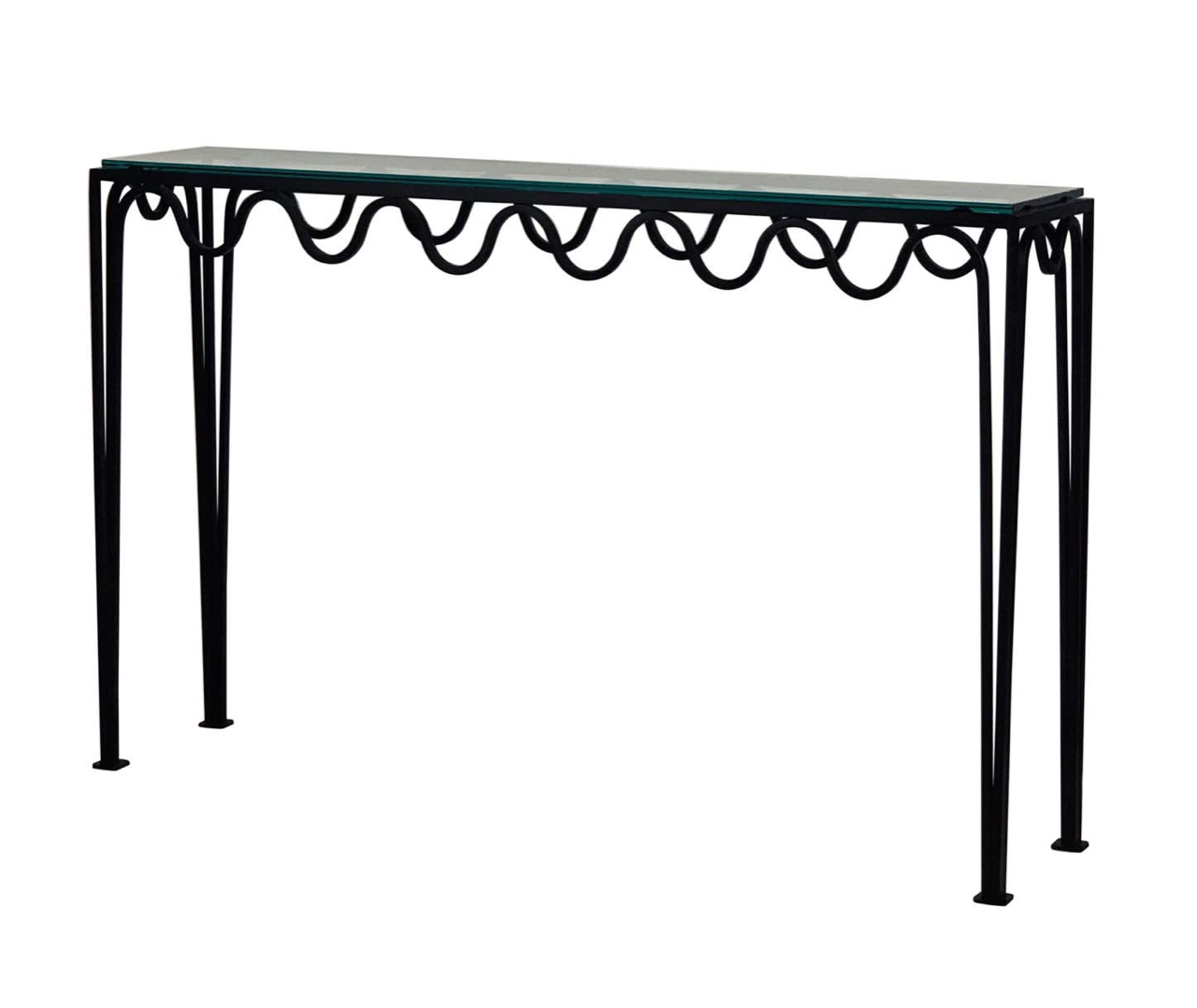 Long Undulating 'Méandre' Wrought Iron and Glass Console by Design Frères