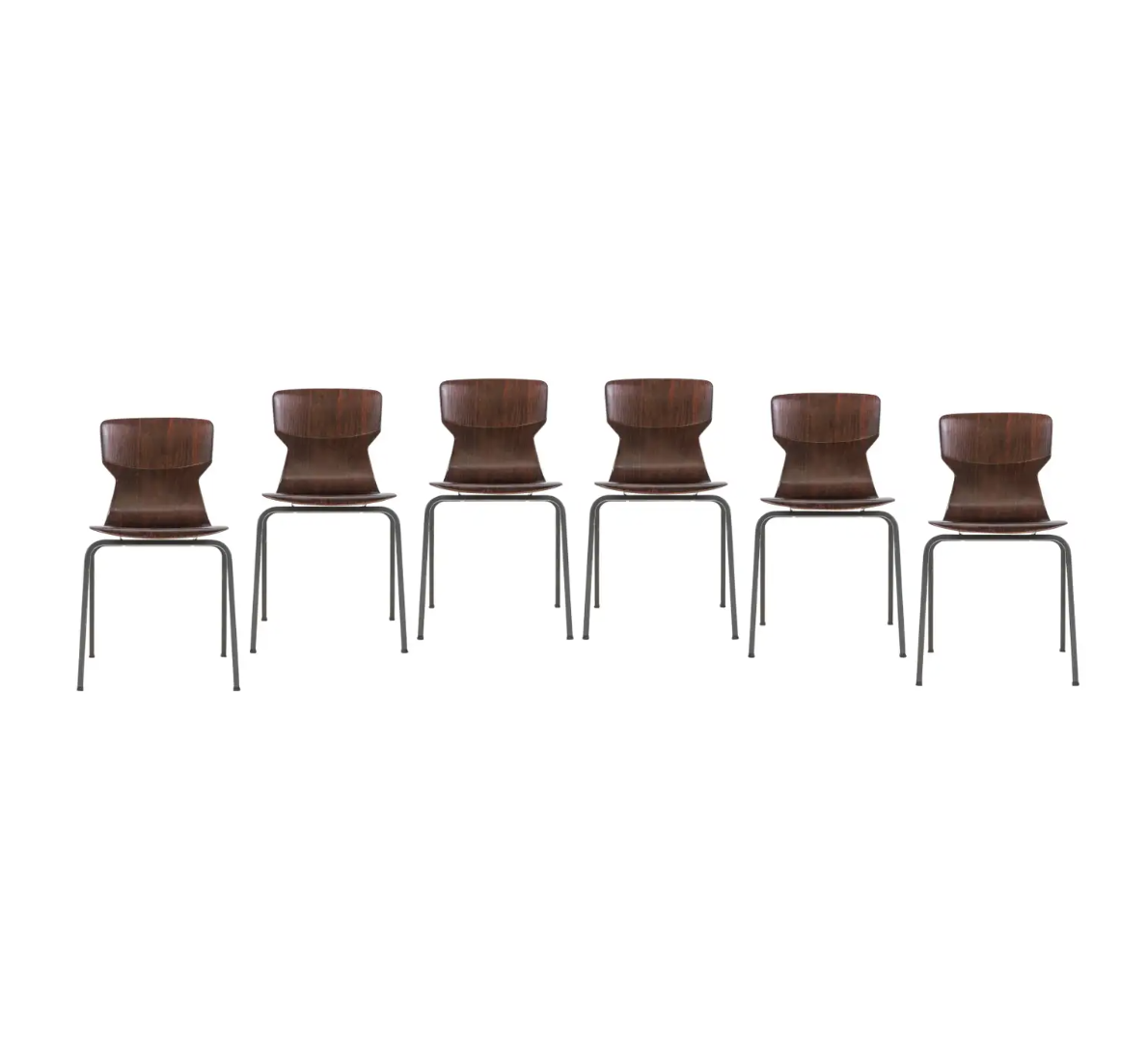 Set of 6 Dark Wood Eromes Wijchen Dining Chairs