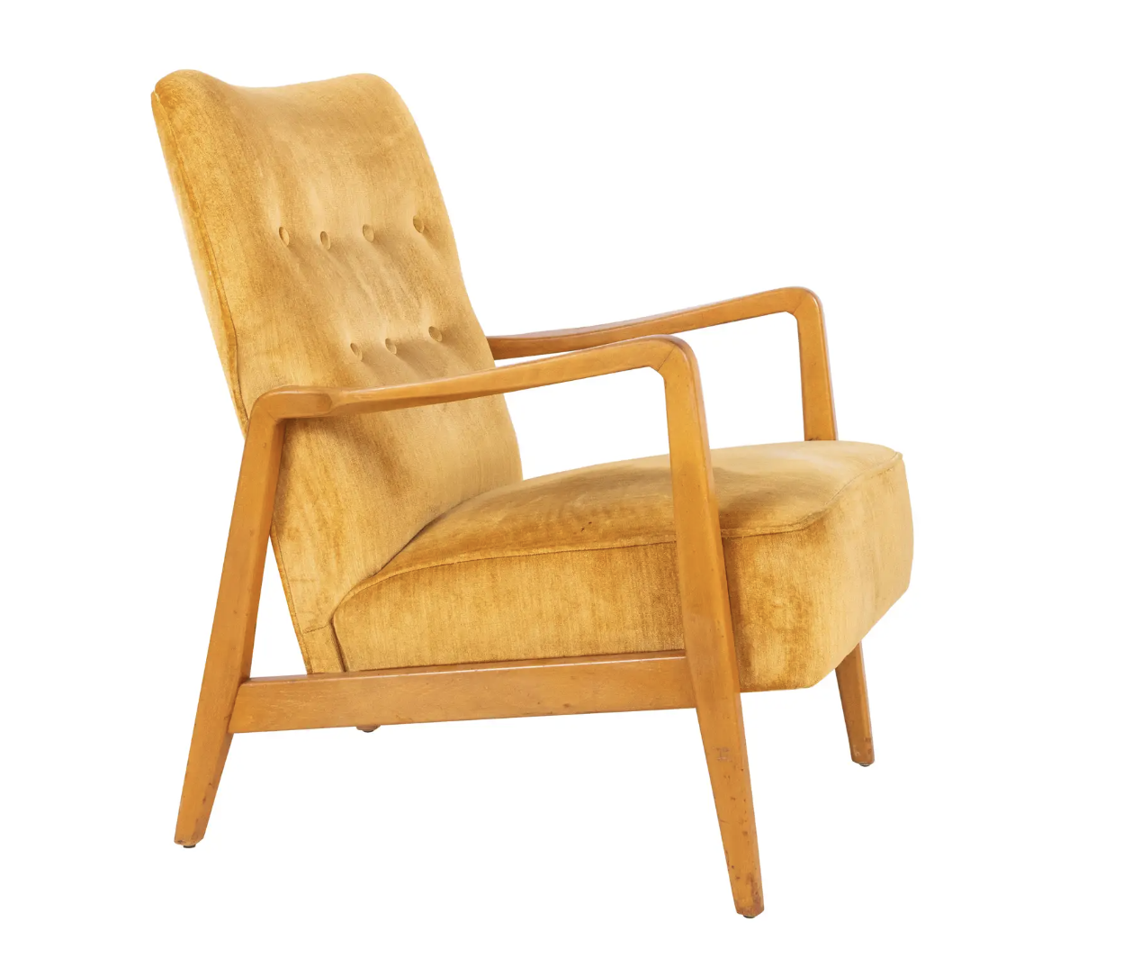 Yellow Velvet American Midcentury Armchair in the Style of Jens Risom