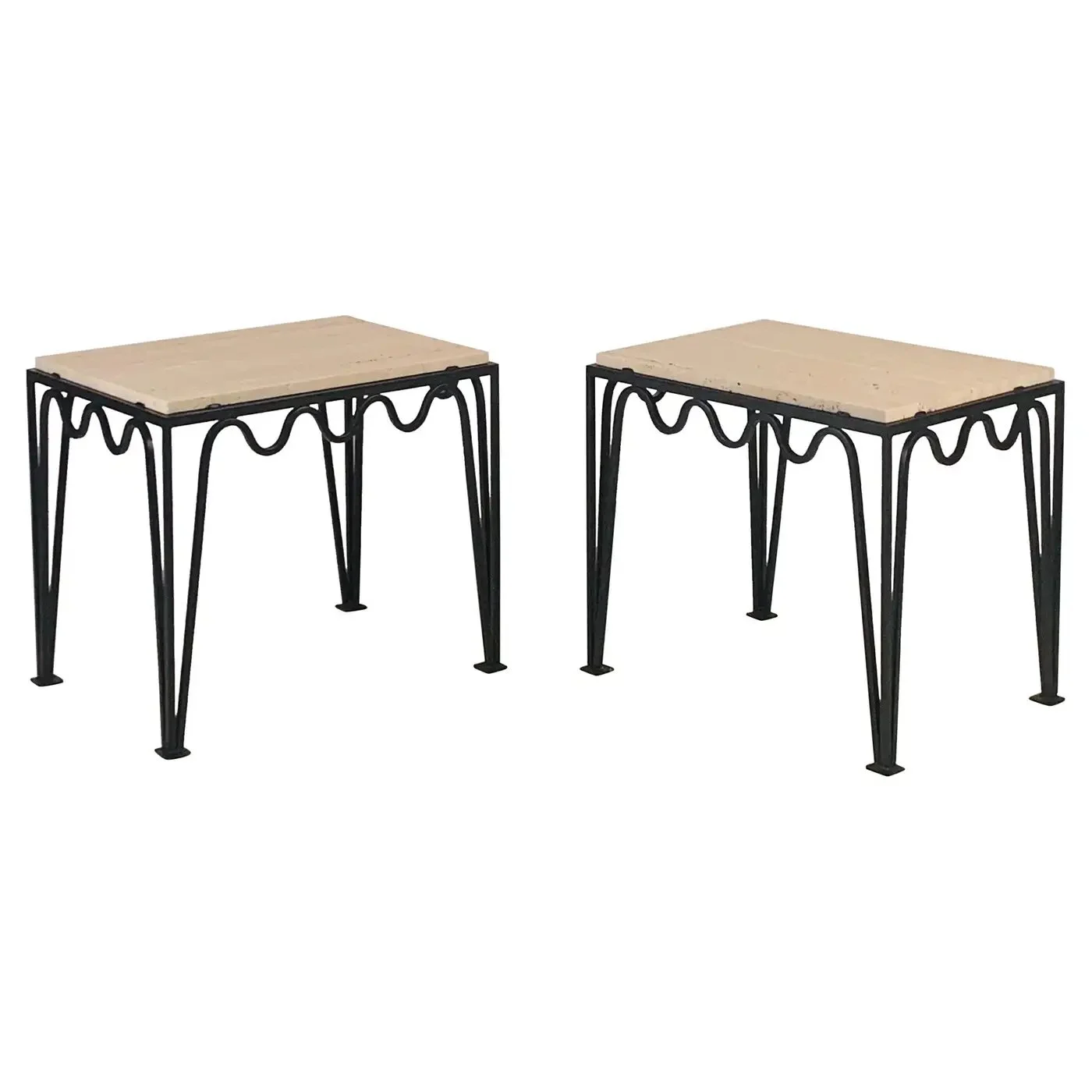 Pair of large 'Méandre' Travertine End Tables by Design Frères