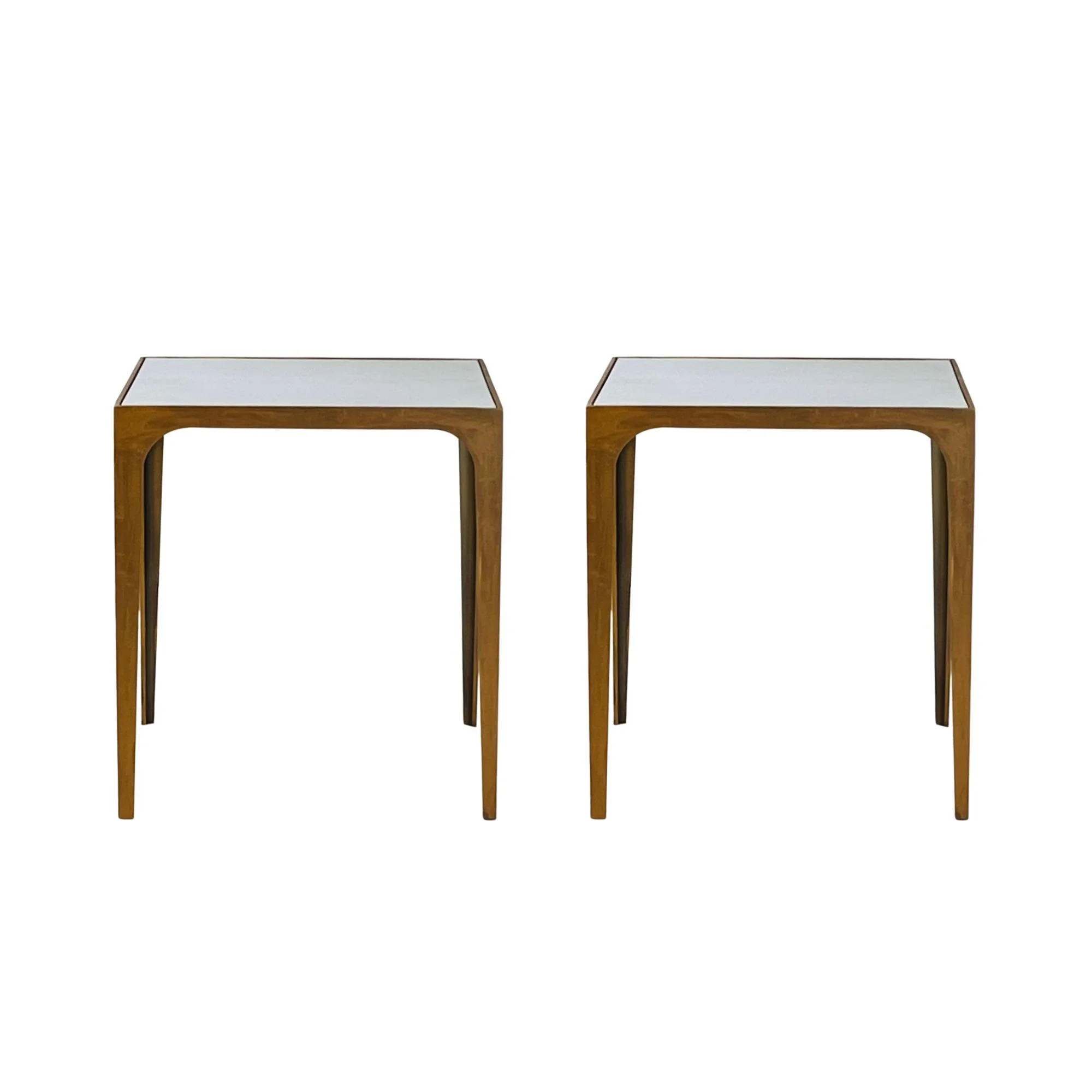 Pair of 'Esquisse' Gilt Finish and Goatskin Top Side Tables by Design Frères