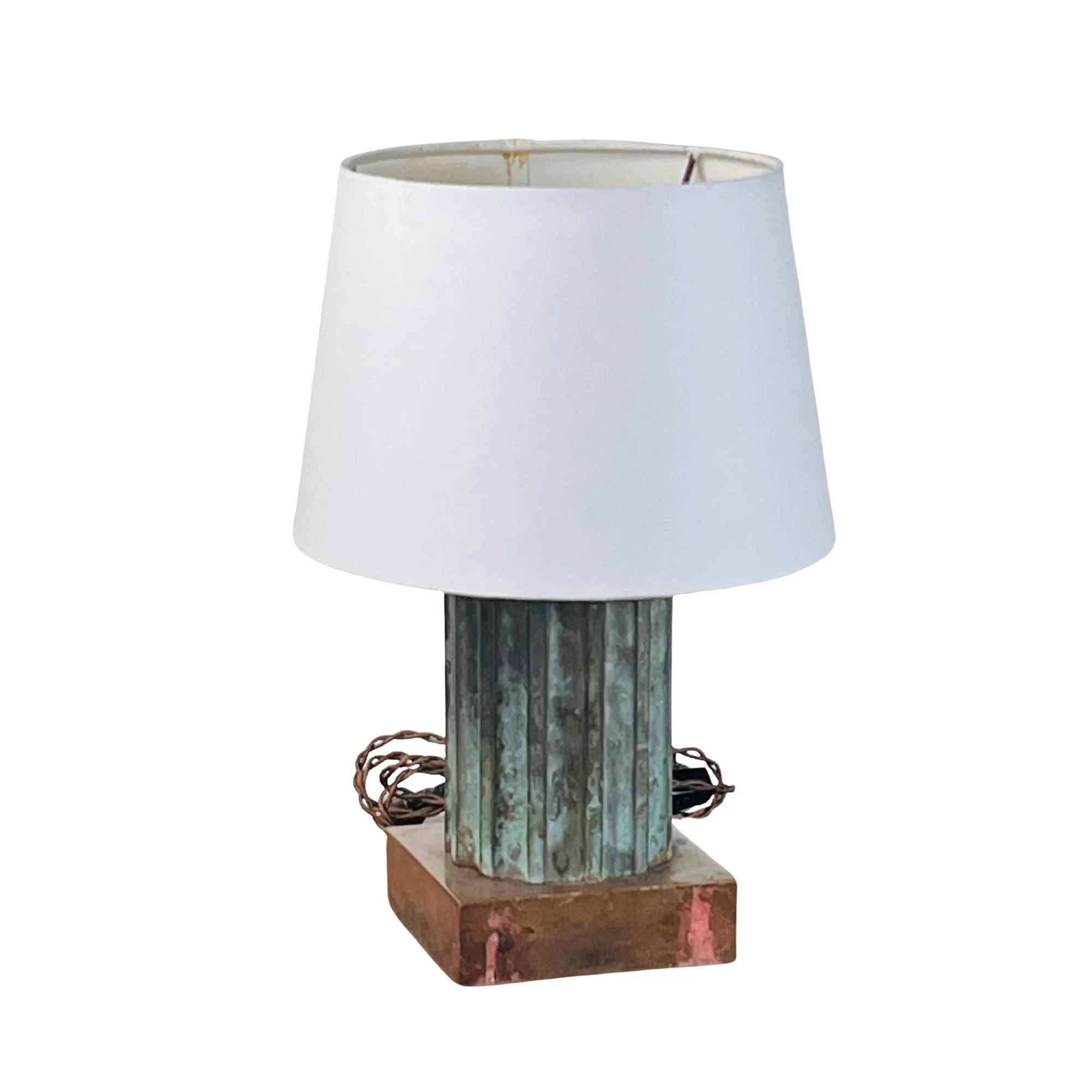 Small Verdigris Bronze and Brass Neoclassical Column Lamp