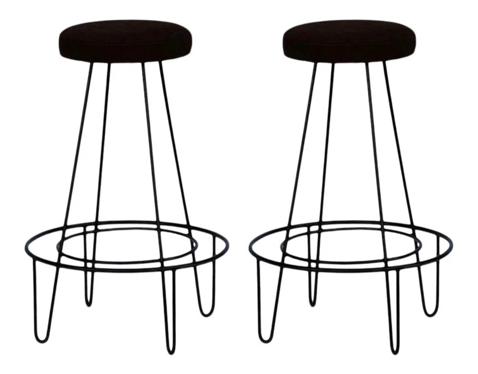 Pair of Minimalist Bar Stools in Brown Suede
