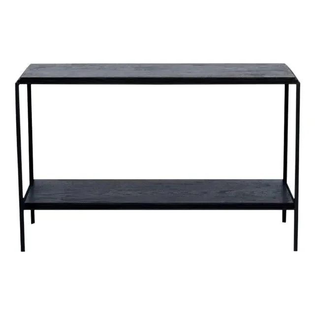 The 'Rectiligne' Ebonized Oak and Iron Narrow Side Table or End Table