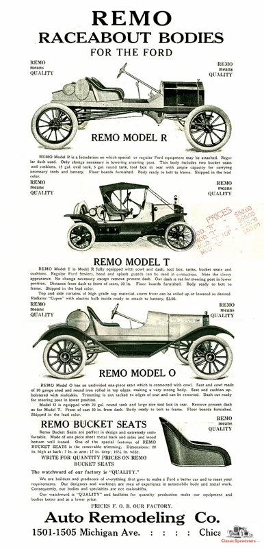 Remo Raceabout Bodies for Model T ad courtesy Larry Sigworth collection