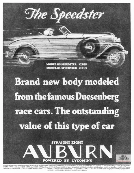 1928 Auburn Speedster ad. Illus courtesy AACA Library