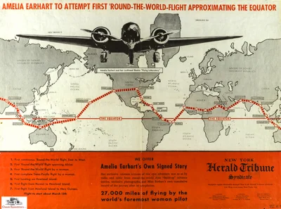 Amelia Earhart World Circumnavigation Flight Map 1937. Image courtesy Purdue University Archives