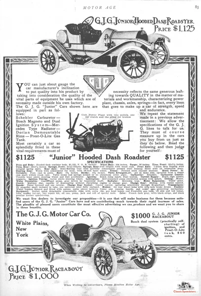 1911 GJG Junior Hooded Dash Roadster and Junior Raceabout