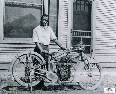 1914 Ab and his Excelsior, which he used to explore the area and also race. Jenkins family photo