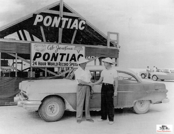 In 1956 Ab & Marvin co-drive to set speed & endurance records for an upcoming Pontiac coupe. photo Jenkins family collection, courtesy Utah State Historical Society.