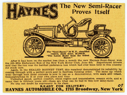 1907 Haynes Semi-Racer. Ad courtesy AACA Library