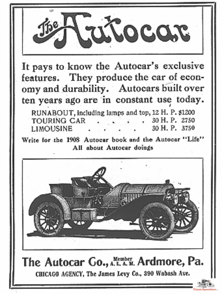 Introduced in 1907, The Autocar Runabout Speedster was such a deal when compared to the more outfitted Tourer or Limousine. And more fun! Ad courtesy HCFI Archives