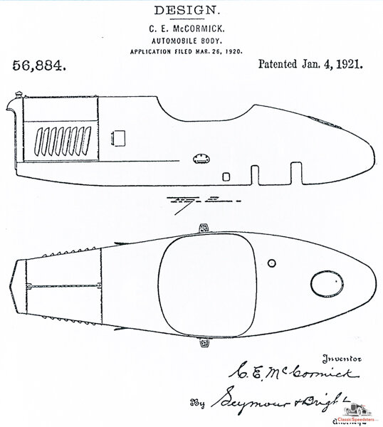 This second patent image better shows the streamlined shape of the Mercury. (Compare this to the Morton & Brett patented body as illustrated in my “Everyman Speedster” post from June 7, 2019) U.S. Patent Offc.