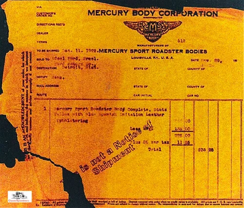 Mercury sport-body speedster ordered by Edsel Ford on Nov. 29, 1922 in Stutz Bear Cat Yellow. Edsel would later purchase the rights to use “Mercury,” a registered name, for Ford Motor. photo courtesy Jarvis Erickson collection