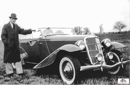 Gregorie with his 1935 prototype speedster phaeton, a gift from Edsel Ford for Gregorie’s design partnership. photo courtesy Henry Dominguez collection