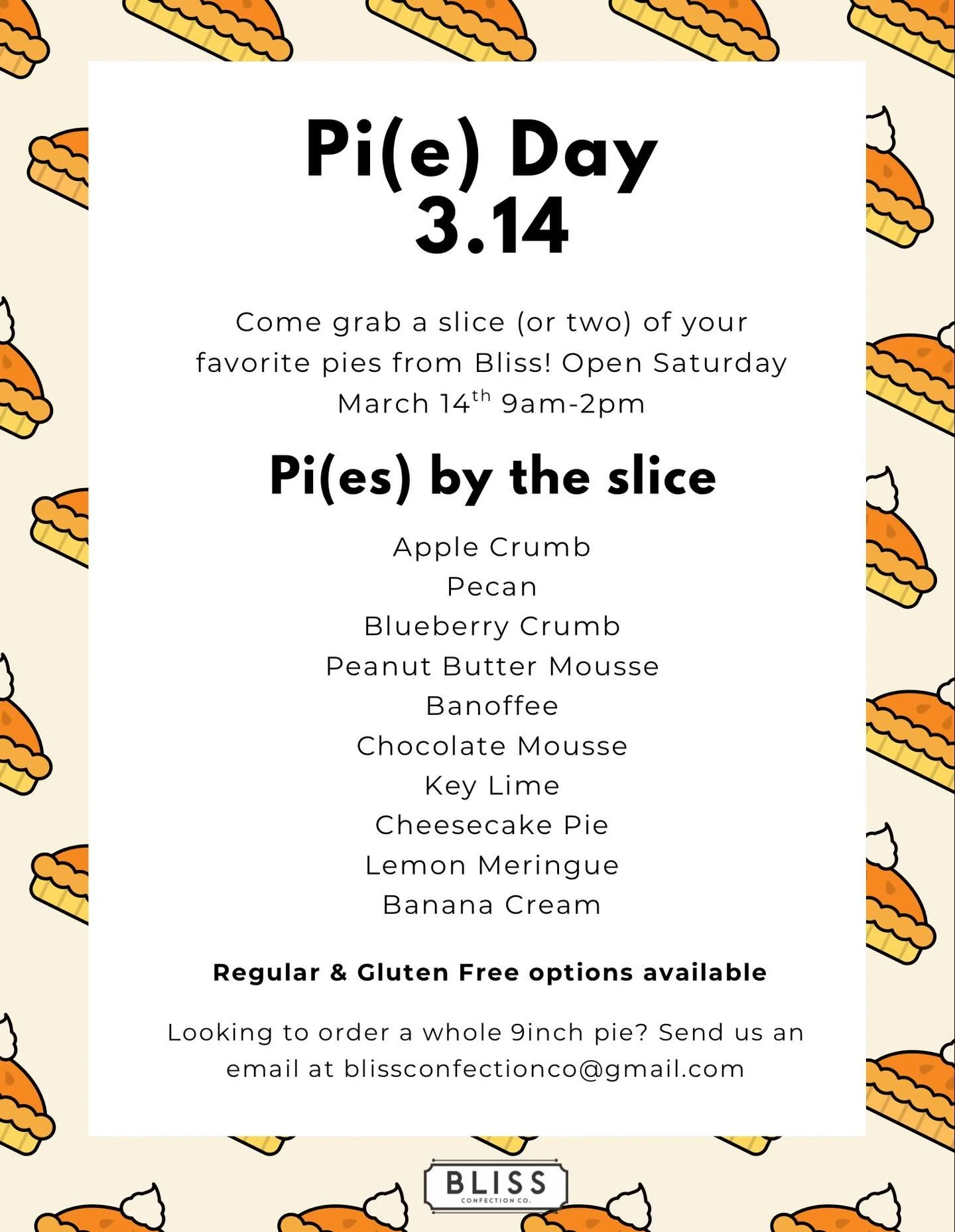 Countdown to pi(e) day 2026 is on! We&rsquo;ll be hosting our 3rd annual pi day at the SHOP on Saturday, March 14th from 9am-2pm! Help us beat our record from last year of over 130 slices sold!