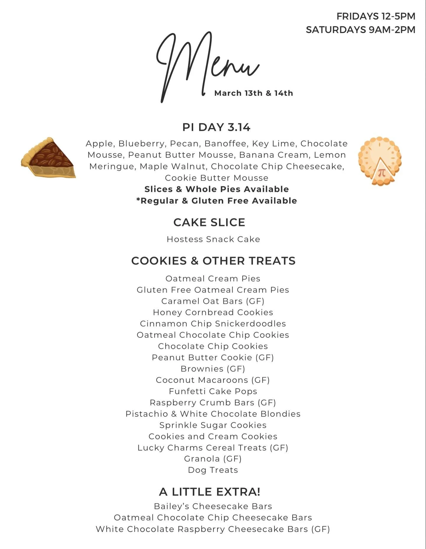 Pi Day fans, we&rsquo;re ready for you with over 200+ slices of pie ready to go! We will also have some 6inch &amp; 9inch whole pies for sale!