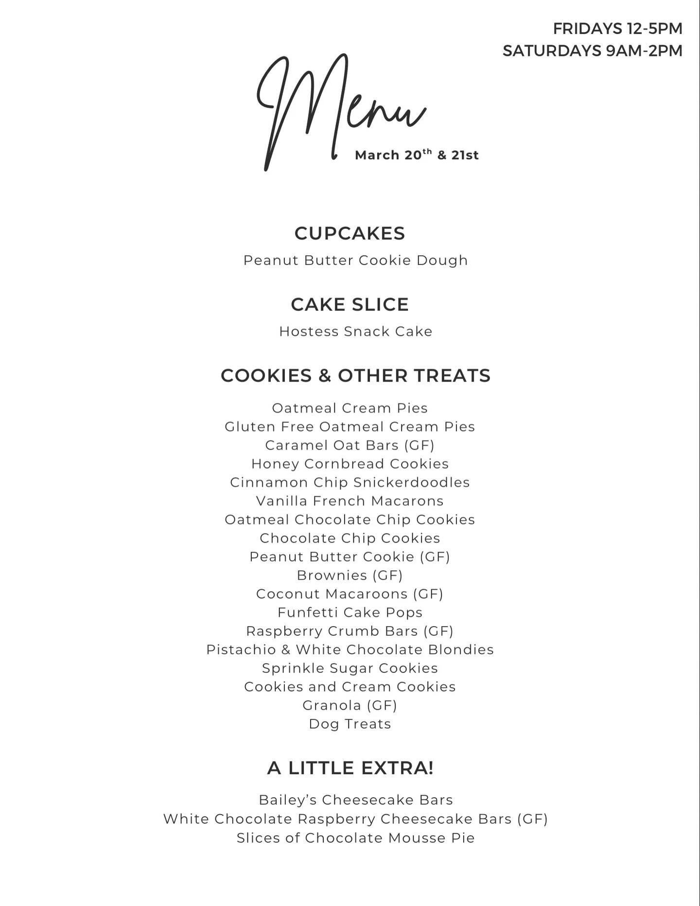 Menu for the weekend! Come say 👋🏻!