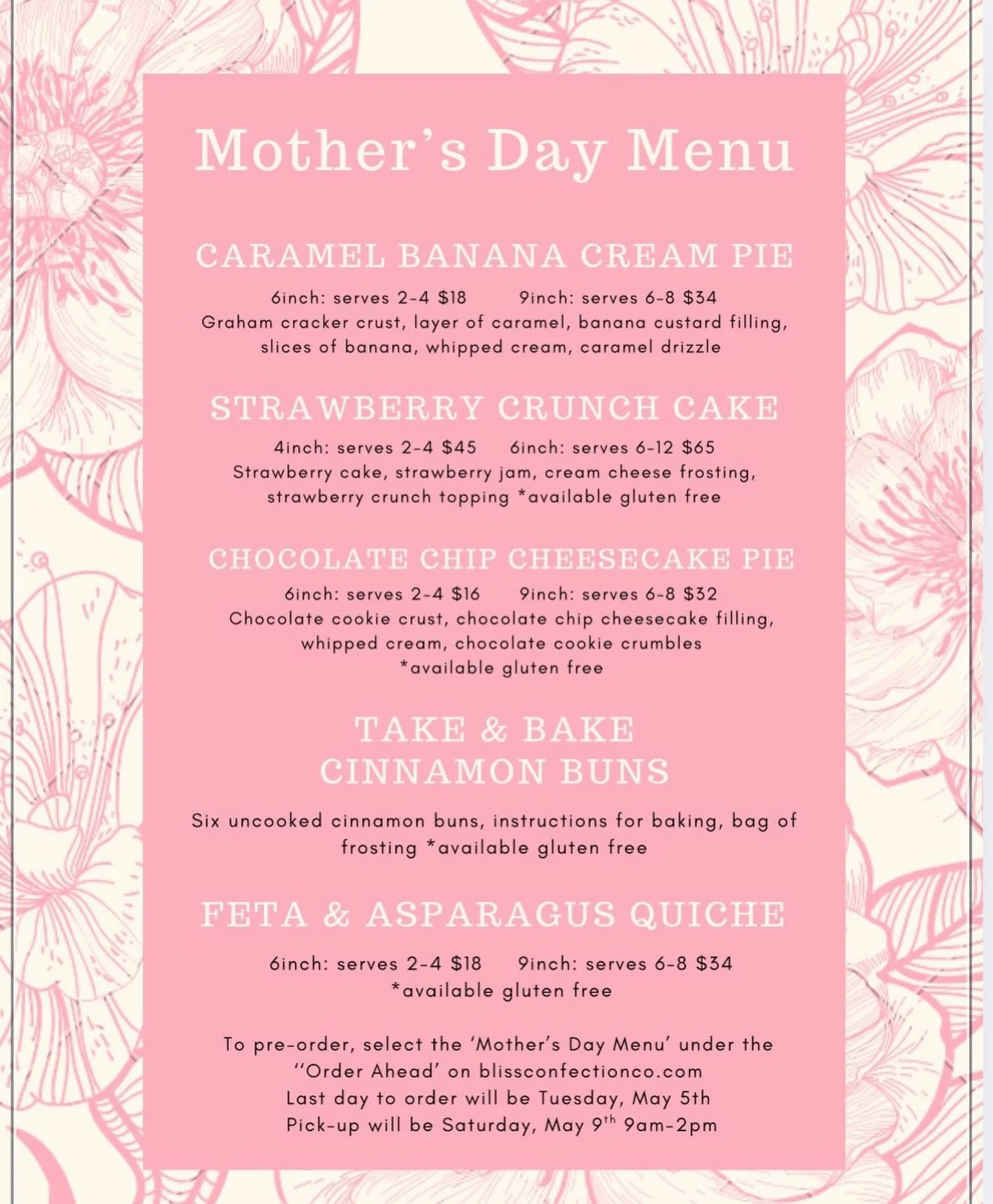 Pre-order a dessert for Mom or the mother figure in your life heart💕