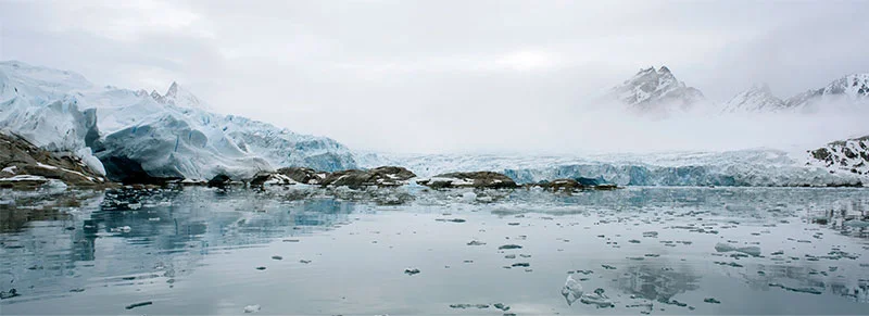 What is Majestic? (Fridtjofbreen-Fridtjof Glacier, 77°46'6"N, 014°34'5"E, June 22, 2017), Chromogenic photograph, 72x26", 2017.