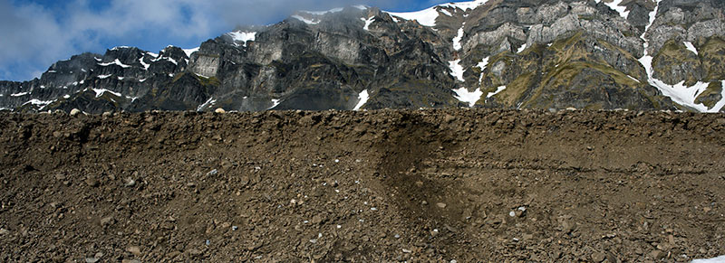 I Caused a Landslide (Vårsolbukta-Little Auk Bight. 77°45'3"N, 014°20'2"E, June 21, 2017). Chromogenic photograph, 72x26", 2017.