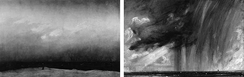 Caspar David Friedrich , The Monk by the Sea (1808-1810) and right, John Constable , Seascape Study with Rain Cloud (1827).