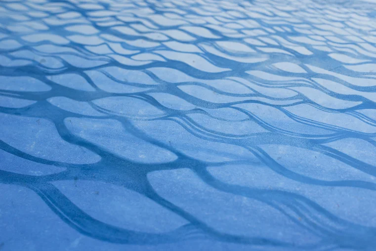 David Cass , Horizon 49% , oil on re-formed waste plastics: food containers, 112.5cm x 104.5cm (detail)