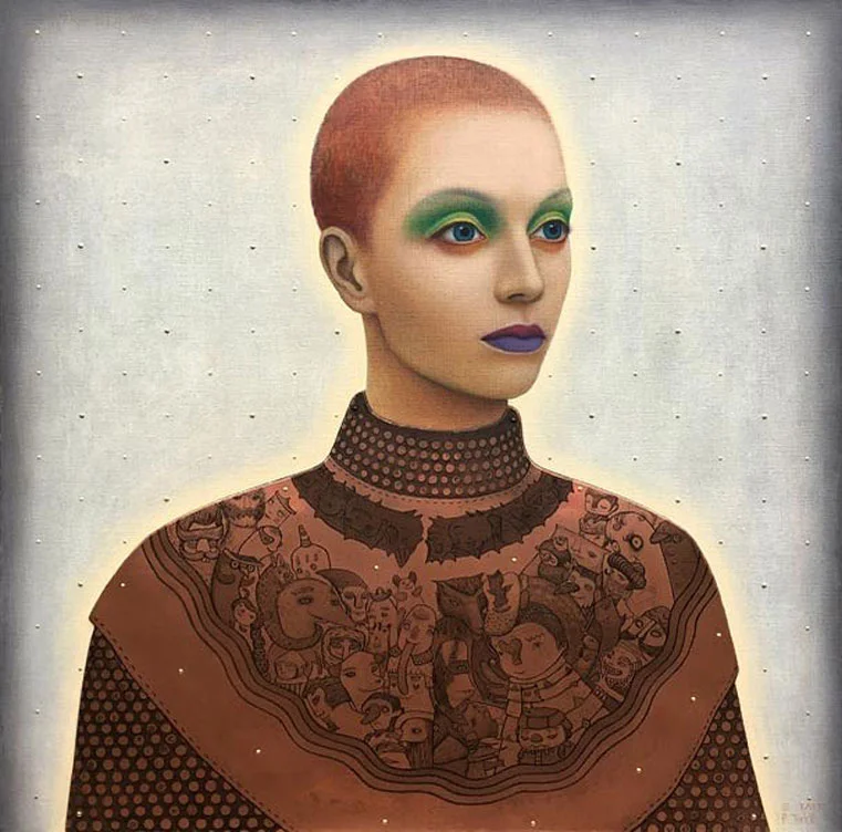 Erlend & Pamela Tait , Refractor , Oil, etched copper plate, intaglio ink, escutcheon pins on linen panel, 2019.
