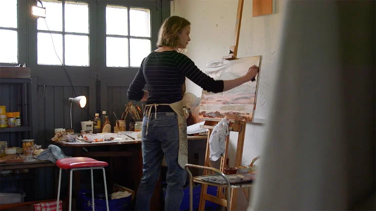 Monique Sliedrecht , pictured working in her studio from a video produced by Far North Film, 2017.