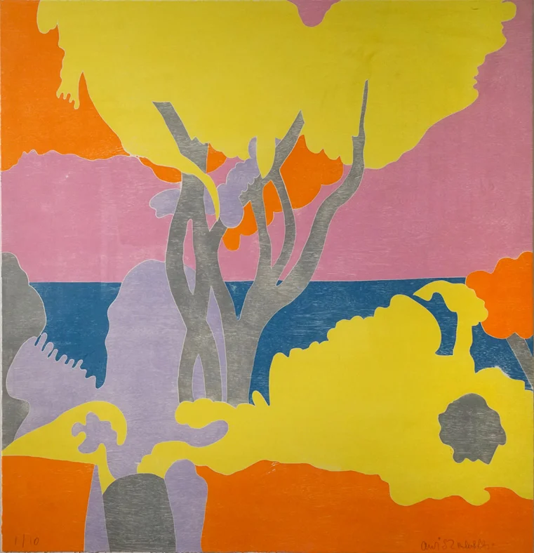 Adrian Wiszniewski Crail - Scotland l . Six colour woodblock. (Image courtesy An Talla Solais Gallery)