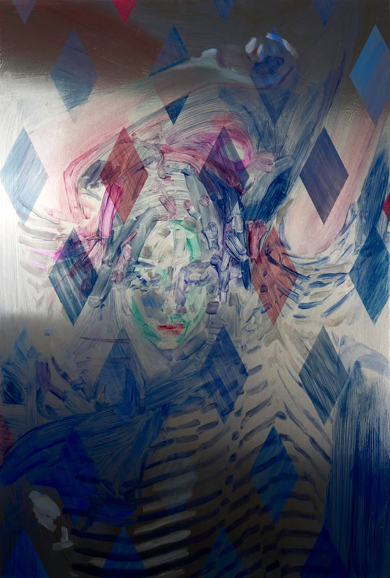 Casper White , I'll Be Waiting (Emma) , Mallorca, Oil On Stainless Steel, 92.5 x 62.5 cm. (Photo: © John Sinclair, courtesy Arusha Gallery)