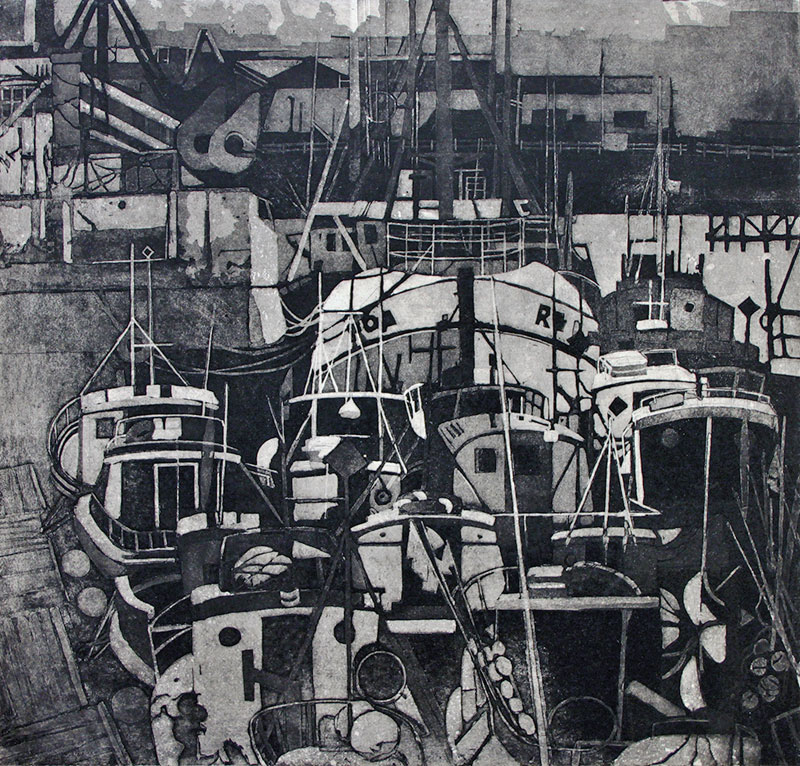 Karólína Lárusdóttir , ‘Reykjavík Harbour’, 48 x 50cm, etching and aquatint (Courtesy The Castle Gallery)