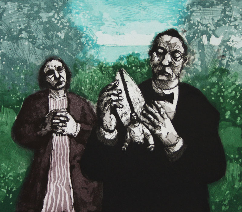 Karólína Lárusdóttir , ‘Man with Angel in His Pocket’, 20 x 23cm, etching and aquatint (Courtesy The Castle Gallery)