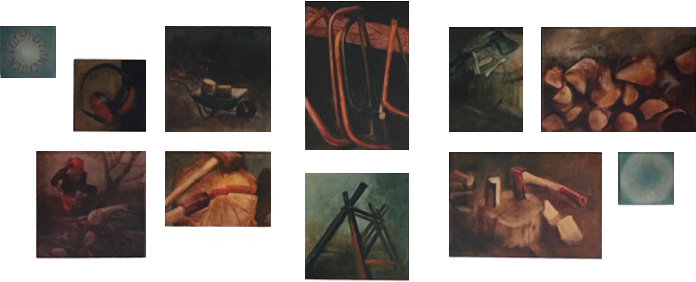Catherine Sargeant , Tools of Forestation , Oil on wood, 2019.