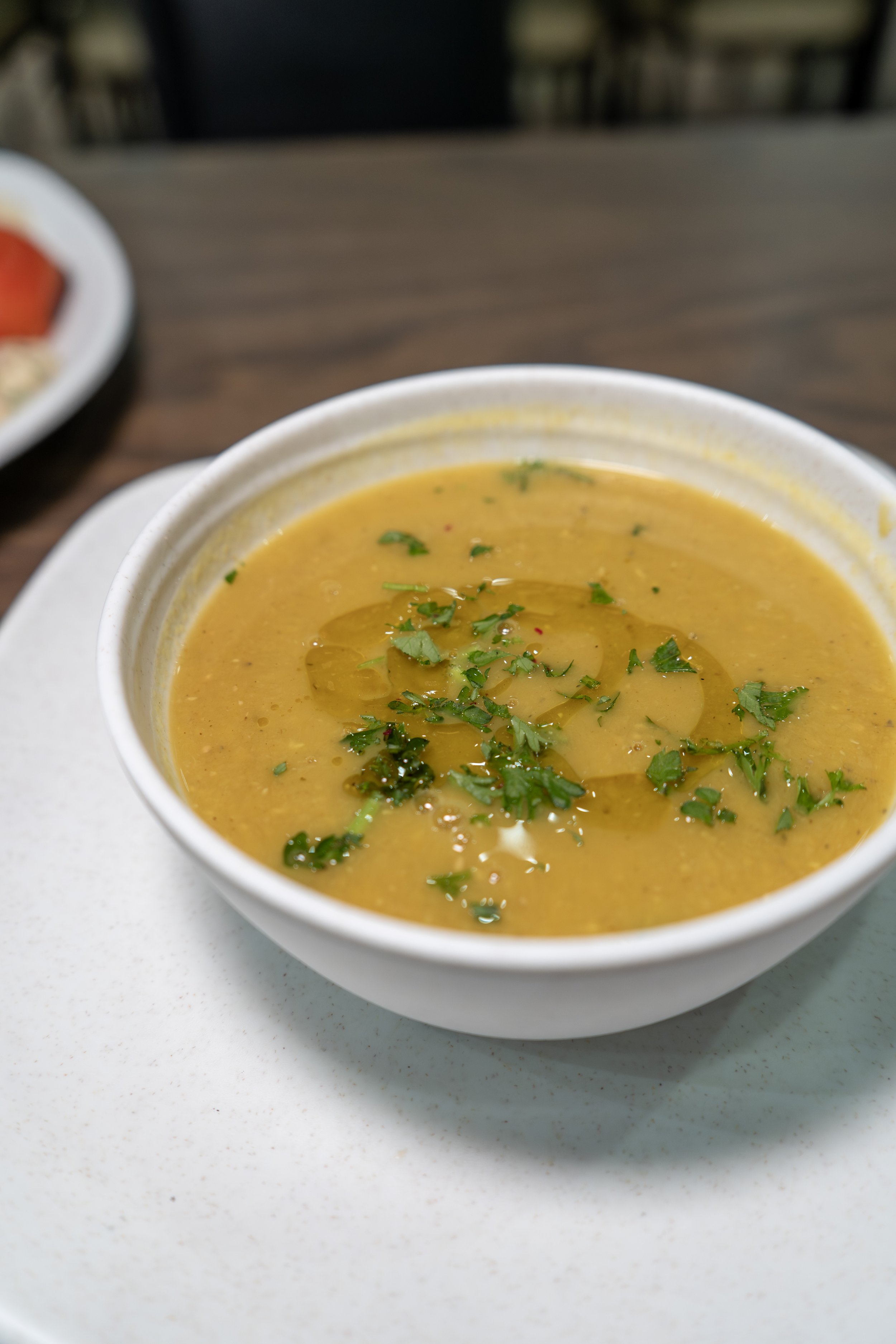 Lemony lentil soup to start the meal.