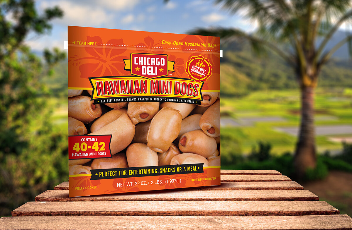   Chicago Deli’s Hawaiian Mini Dogs  is a delicious “Hawaiian Sweet Bread” wrap surrounding delicious all beef, nitrate free, mini franks.   Learn More  