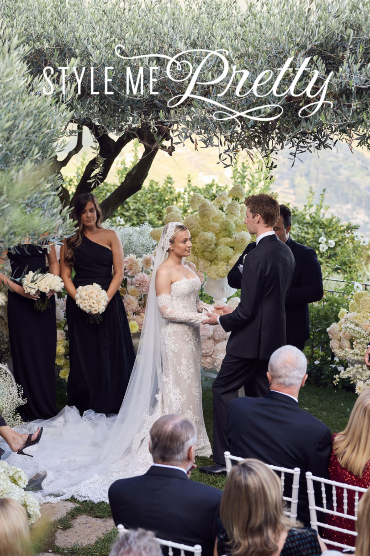 Style Me Pretty — wedding ceremony beneath an olive tree