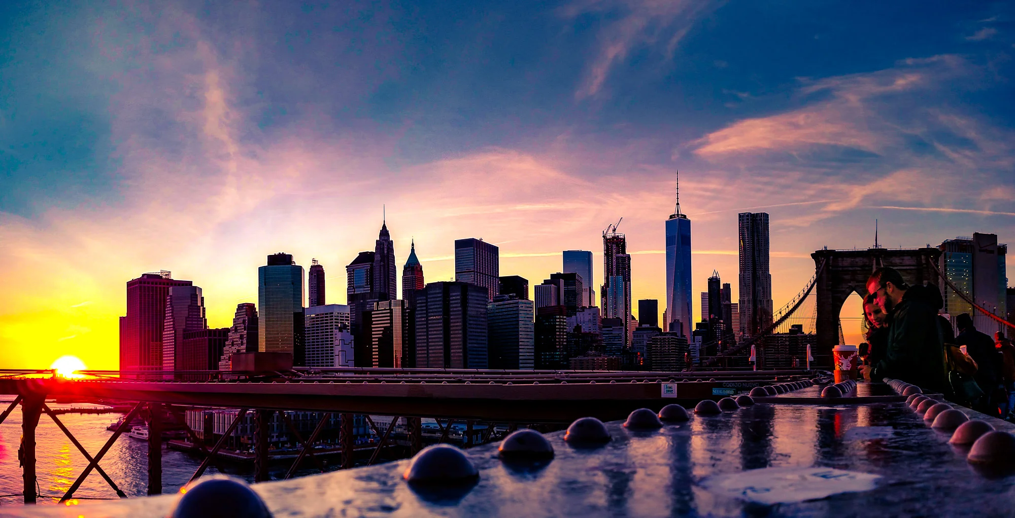 New York Sunset Skyline / / From the Brooklyn Bridge