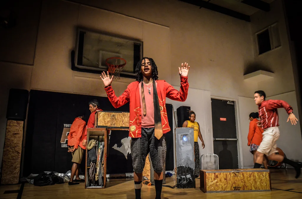 Jacob B. Gibson (center) and the cast of Riot/Rebellion (dir. Deena Selenow, 2015). Photo by Jenn Spain.