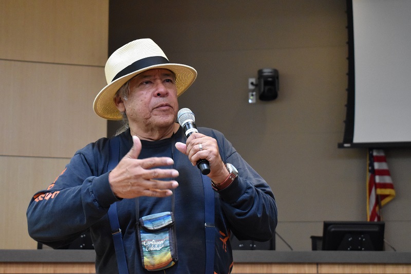 Sam Brown, an elder in the Viejas Band of Kumeyaay Indians, spoke at the County Operations Center on April 2.