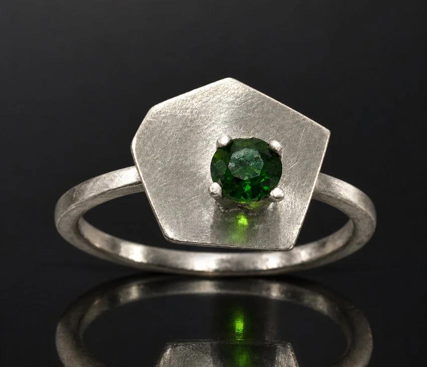 Green Chrome Diopside Geometric Ring