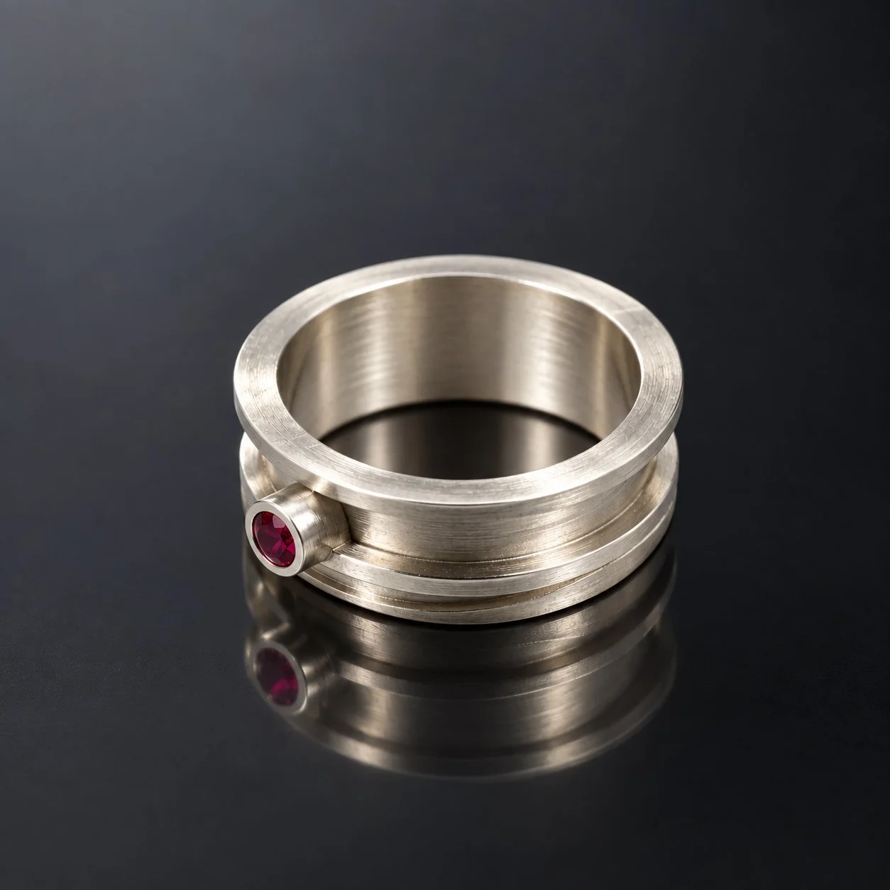 Brushed Silver Ring with Ruby Accent.jpg