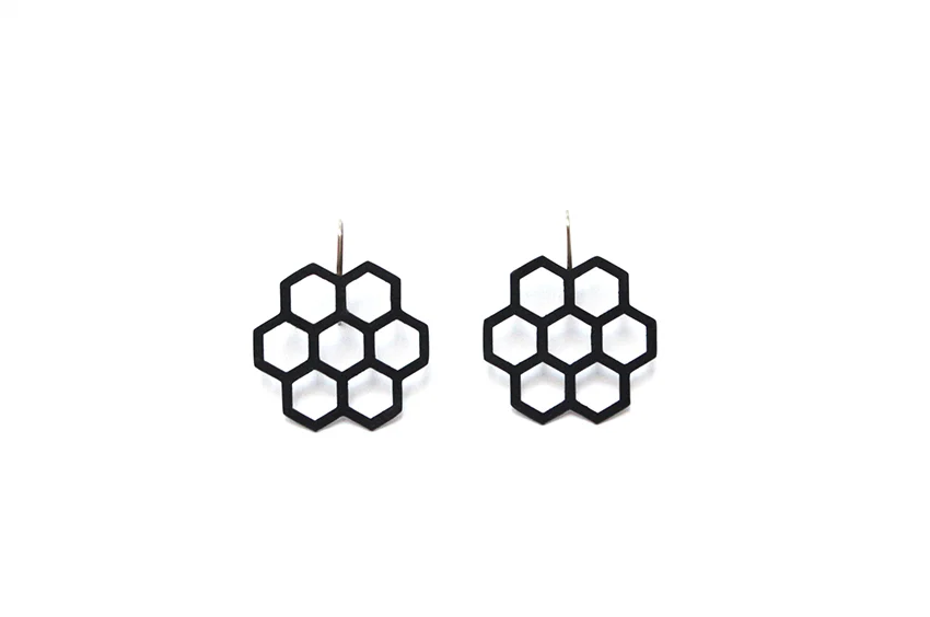 7 black hexagon earrings