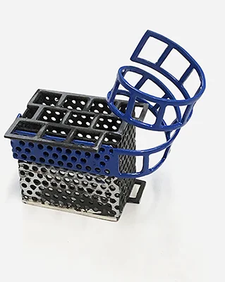 with blue stairs