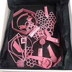 Pink powder coated mild steel, brass and silver