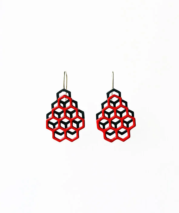 Black and Red hexagon earrings